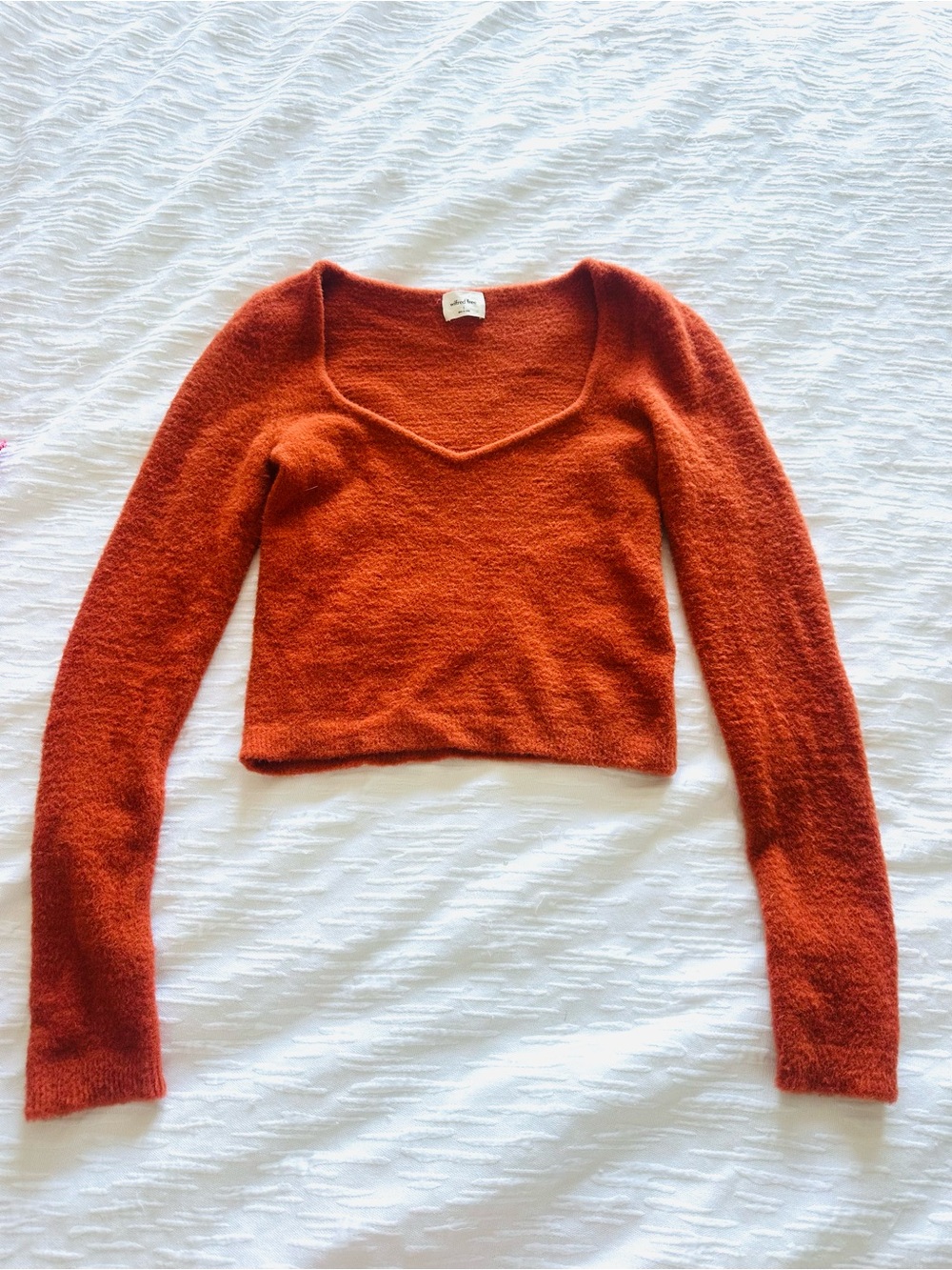 Wilfred Free Rust Orange Fuzzy V-Neck Sweater